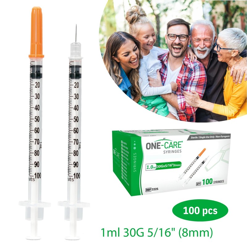 ONE-CARE Syringes 1 ml/cc, 30G x 5/16’’ (8mm), Orange Cap,