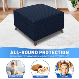 MAXIJIN Jacquard Ottoman Cover Slipcovers Folding Storage Stool Furniture Protector Cover Soft Thick Rectangle Foot Rest Slipcover with Elastic Bottom (Ottoman X-Large, Navy Blue)