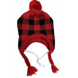 Red Black Plaid Dog Christmas Hat, Braided Knit Dog Pom Pom Hats Accessory Costume for Pets Buffalo Medium
