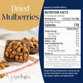 Eastanbul Mulberry, Dried Mulberries, 14.5oz, Sun Dried White, Natural, Unsweetened, Non-GMO, Gluten Free, Vegan, Wholesome Fresh Berries, from Turkey
