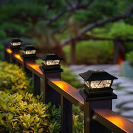 TW SHINE 4 Pack Solar Outdoor Fence Post Lights, 2 Modes Post Cap Lights Waterproof Color Changing Warm White/Cool White for Yard, Garden, Porch, Patio Decor, for 4x4 5x5 6x6 Wood Posts