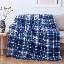Blue Buffalo Plaid Fleece Blanket 50’’ X 60’’ Flannel TV Throw Microfiber-Super Soft & Comfy for Bedding Sofa Car Camping, All Seasons, Machine Washable