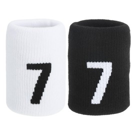 PATIKIL Sports Wristband Sweatbands for Men and Women, 2 Pcs Breathable Tennis Wrist Bands Absorbent Sweat Band Number 7 for Basketball Football Baseball Running Gym, Black/White