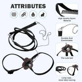 HOKABLE 2 Pack Adjustable Hamster Leash Harness for Harness for Ferret Baby Rabbit Hamster Rat Mouse Leash Lead with Bell (Black)