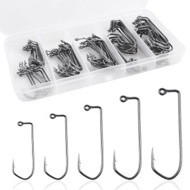 90-Degree Aberdeen Jig Hooks, 100pcs/150pcs Fishing Aberdeen Long Shank Hook Forged Duratin Jig Hook High Carbon Steel Round Bend Barbarian Hooks Kit 1/0-5/0