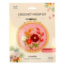 Generic Needle Creations Pink Flowers 4 Inch Crochet Hoop Kit, NC-CRCHKT-FLWR4
