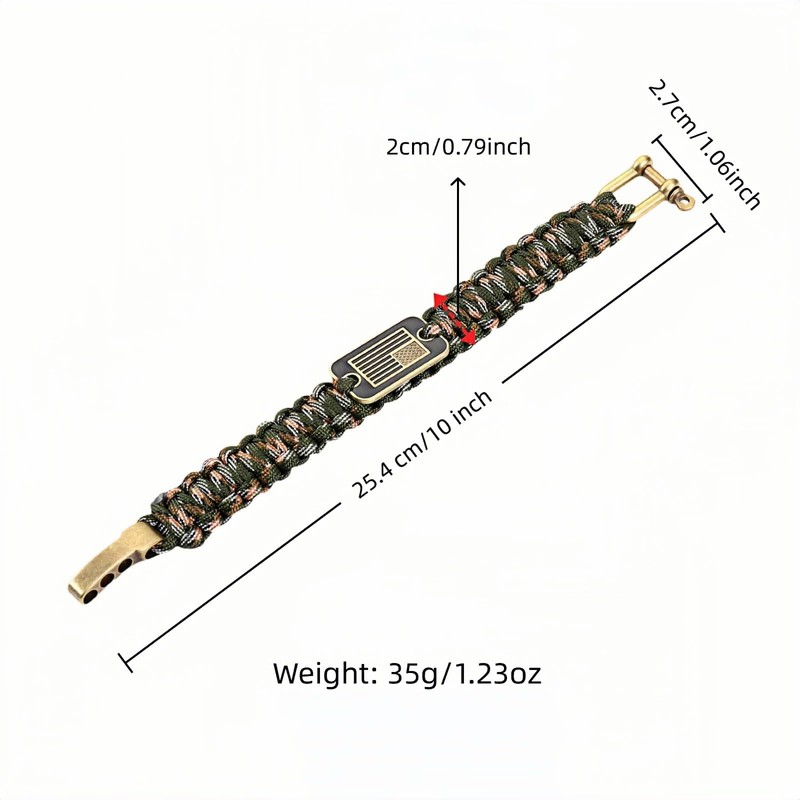 Patriotic Paracord Survival Bracelet for Men - Bronze US Flag