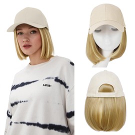 FORCUTEU Hat Wigs for Women Baseball Cap with Hair Extensions Short Straight Bob Hairstyle Caps with Hair Attached Adjustable Baseball Cap Wig for Daily Party(12inch)