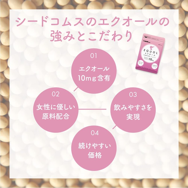 シードコムス エクオール フェムケア 1粒10mg 高配合 サプリ 国内製造 チェストツリー ローズマリー 大豆イソフラボン