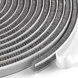 Weather Stripping for Doors and Windows, Brush Seal Strip, Strong Adhesive, Weatherproof, Dustproof, Soundproof, Noise and Wind Blocker, Gap Filler, Window Insert, Grey, 0.35 in x 0.20 in x 16.5 FT