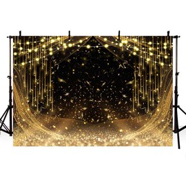 AIBIIN 7x5ft Black and Gold Gold Glitter Bright Sequins Bokeh Birthday Party Decoration Backdrop Wedding Newborn Photo Backdrop Studio Props