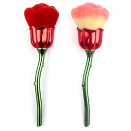 JERCLITY 2 Pieces Rose Makeup Brushes Blush Brush Large Face Powder Makeup Brushes kabuki brushes for Powder Cosmetic Nail Dust Brush Loose Powder Brush(Red/Yellow Pink)