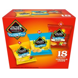 On The Border Tortilla Chips Variety Pack, 18 Count Single-Serve Bags (1 oz Each) – Includes Tortilla Rounds, Queso Flavored Tortilla Rounds, and Salsa Flavored Tortilla Rounds – Perfect for Snacking, Lunches, and On-the-Go