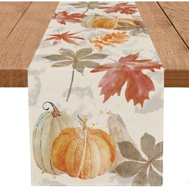 Camino de mesa de otoño de Acción de Gracias, para el hogar, cocina, comedor, calabazas, hojas de arce, cosecha, bandera de mesa clásico para decoración de interiores y exteriores, 13 x 72 pulgadas