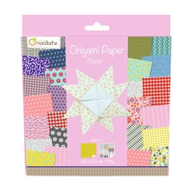 Avenue Mandarine 52507O - Confezione da 60 fogli origami 20x20 cm 70g (30 motivi x 2 fogli) e un foglio di adesivi inclusi, Fiori