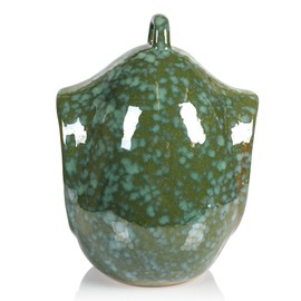 Byer of Maine Egg Fly Through Bird Feeder for Outside, Easy to Refill, High Fired Porcelain Stoneware with Glossy Glaze, 2lbs, Mottled Green, 8”x6”x7”