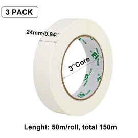 BOMEI PACK 3 Rolls White Masking Tape 24mm x 50m Artist Painters Tape,DIY Crafts Decoration Masking Paper Tape for Painting Frame Lines Layout Shaping