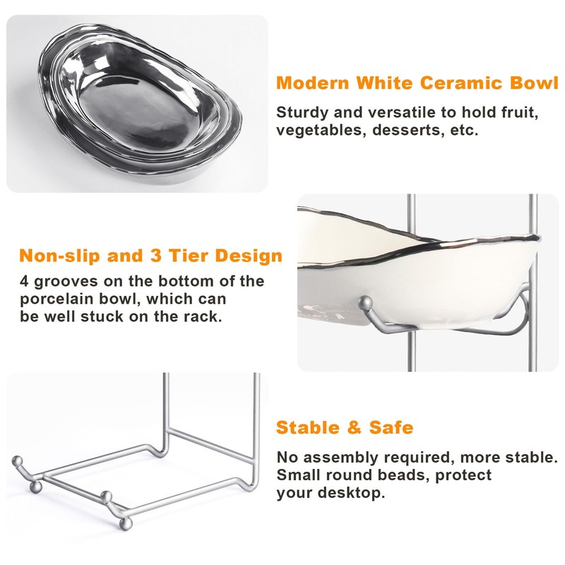 LIJINGCHEN Fruit Bowl for Kitchen Counter, 3 Tier Ceramic Fruit