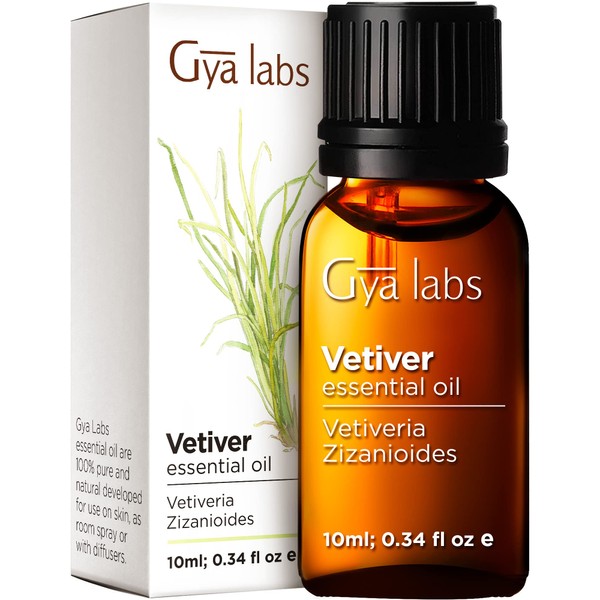 Gya Labs Calming Vetiver Essential Oil for Diffuser & Aromatherapy - 100% Pure Therapeutic Grade Vetiver Oil for Concentration & Pain - Vetiver Essential Oil Organic for Soaps & Candles (0.34 fl oz)