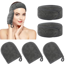 KinHwa Make-Up Remover Glove Super Soft Microfibre Make-Up Glove Reusable Face Cleansing and Cosmetic Headband Dark Grey