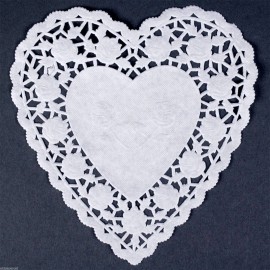 Old Paper Cat 6" White VALENTINE HEART PAPER Lace DOILIES with ROSES || You Chose Quantity - 50 Pieces