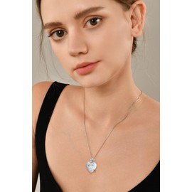 YL Ópalo Corazón Plata de Ley 925 Collar with Ópalo Blanco Giglio Colgante para Mujer Mamá, plata de ley, Ópalo