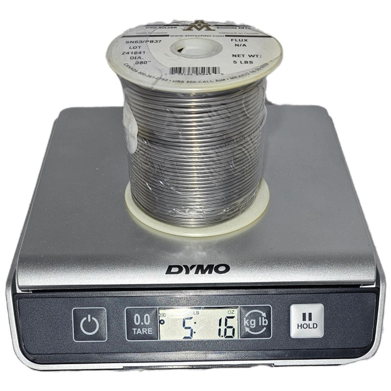 AIM Wire Solder, Sn63/Pb37, .080"Inch Diameter, 5 Pound Spool
