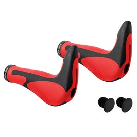 GORIX Bike Ergo Grips Bar End Cycle Lock On Handlebar Mountain Bicycle MTB (GX-849AD3-L1-G2) (Red×Black)