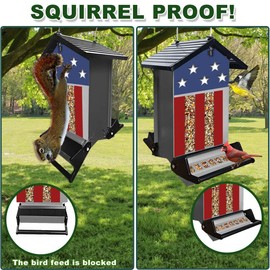 Bird Feeder Squirrel Proof, Hanging Bird Feeders for Outdoors, Large Capacity Weight-Activated Perches Wild Birdfeeder for Blue Jay, Cardinal (Grey, 6Lb)