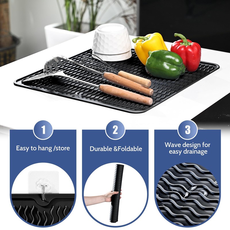 KitchenRaku Dish Drying Mat, Dish Drying Mat, Heat Resistant Non-Slip
