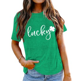 Aluvee St. Patricks Day Shirts for Women Lucky Shamrock Graphic Shirt Green St Patricks Day Tees Irish Clover Tops