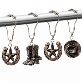 Ganchos de cortina de ducha occidentales, 12 piezas, ganchos de cortina de ducha de vaquero para baño, marrones, ganchos de cortina de ducha de estilo rústico y campestre, creativos