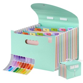 Agoer 13 Pockets Accordion Filing Organizer,Wheat Straw Expanding File Folder with Handle & Labels,Monthly Paper Bill Receipt Organizer,A4/Letter Size Document Storage for School College Home Office