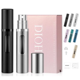 DIOHIO 8ml Perfume Atomizer Travel Refillable,Mini Cologne Dispenser, Bottom-Filling Fragrances Perfumes Bottle,Portable Sprayer Pocket Size for Women Men Cruise Car Trip Gift 2pcs (Black-Grey)