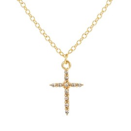 ONLYJUMP 14K Gold Plated Cubic Zirconia Cross Necklace for Women Silver Cross Pendant Necklaces Simple Dainty Necklace Anniversary Birthday Christmas Gifts (Gold)