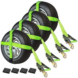 VULCAN Adjustable Loop Car Tie Downs with Snap Hook, 4 Pack - High-Viz - 3,300 Pound Safe Working Load