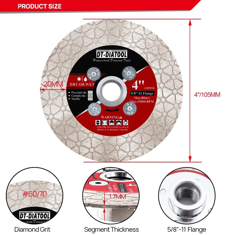 DT-DIATOOL Diamond Blade 4 Inch Cutting & Grinding Disc for
