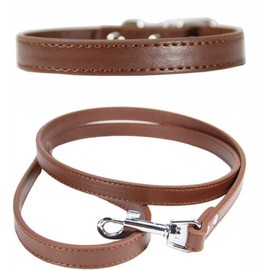 Vibrant Leather Dog Collar & Lead Combo Set for Puppy, Dogs Small, Medium & Large (Small (27cm - 33cm Neck), Dark Brown)
