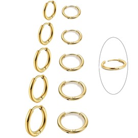 5 Pairs of Hoop Earrings for Men and Women, 316L Surgical Steel Earrings, Hoop Earrings, Silver Gold Black, Hypoallergenic Helix Earring, 8/10/12/14/16 mm, Stainless Steel