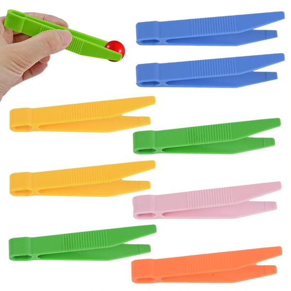BEPSYOM 8 Teilige Kunststoff Pinzette, Kinder Pinzette, Leichte Kunststoff Pinzetten,