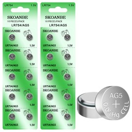 SKOANBE 20Packs AG5 LR754 LR48 1.5V Button Cell Watch Battery