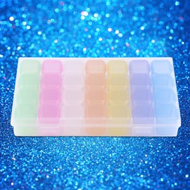 28 Rejillas Plástico Transparente Caja de Almacenamiento de Arte de Uñas Cuentas de Joyería de Diamantes de Imitación Pantalla Organizador de 7 Colores de la Caja
