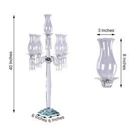 40-Inch Clear 5 Arm Crystal Glass Candelabra Hurricane Taper Candle Holder Wedding Party Events Decorations Supplies