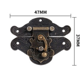 Vintage Latch Hasp Clasp Lock, Antique Bronze Embossing Latch with Screws for Wooden Jewelry Box Cabinet(4.7cm x 3.7cm)