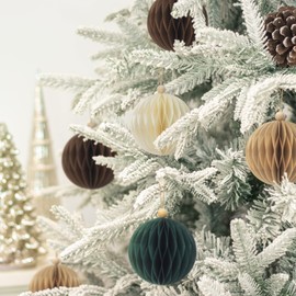 KI Store 8pcs Khaki Paper Christmas Baubles with Magnetic Closing 8cm Paper Christmas Tree Decorations Ornaments for Xmas Tree