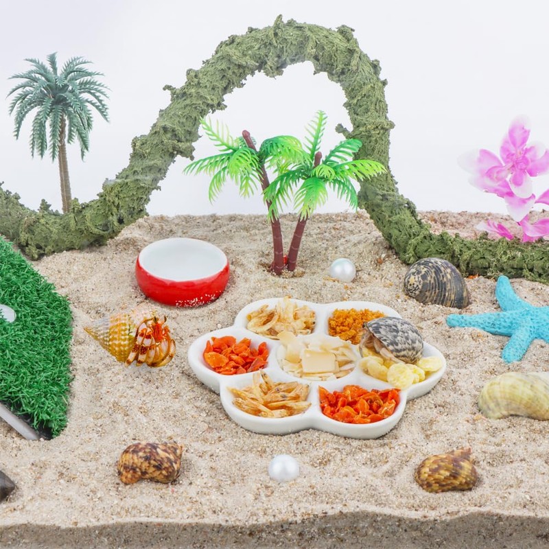 2 Pcs Hermit Crab Ceramic Food Dish, 7 Compartments Anti-turning