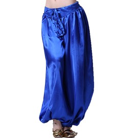 MUNAFIE Belly Dance Arab Carnival Satin Pants Navy Blue
