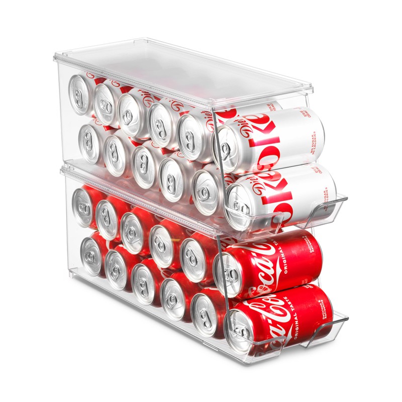 Set of 2 Stackable Refrigerator Organizer Bins Pop Soda Can