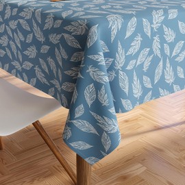 Encasa Homes Cotton Printed Tablecloth of Length 57''x84'' for 6 Seater Rectangular Dining Table. Machine Washable, Durable - Big Leaves Blue