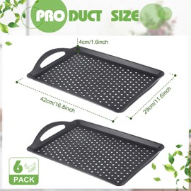 Uiifan 6 Pcs Non Slip Serving Tray with Handles 16.8 x 11.6 Inch Large Food Trays for Eating Rectangular Lap Trays for Adults Breakfast Dinner Bed Snack Fruit Dessert Drink Beverage (Black)